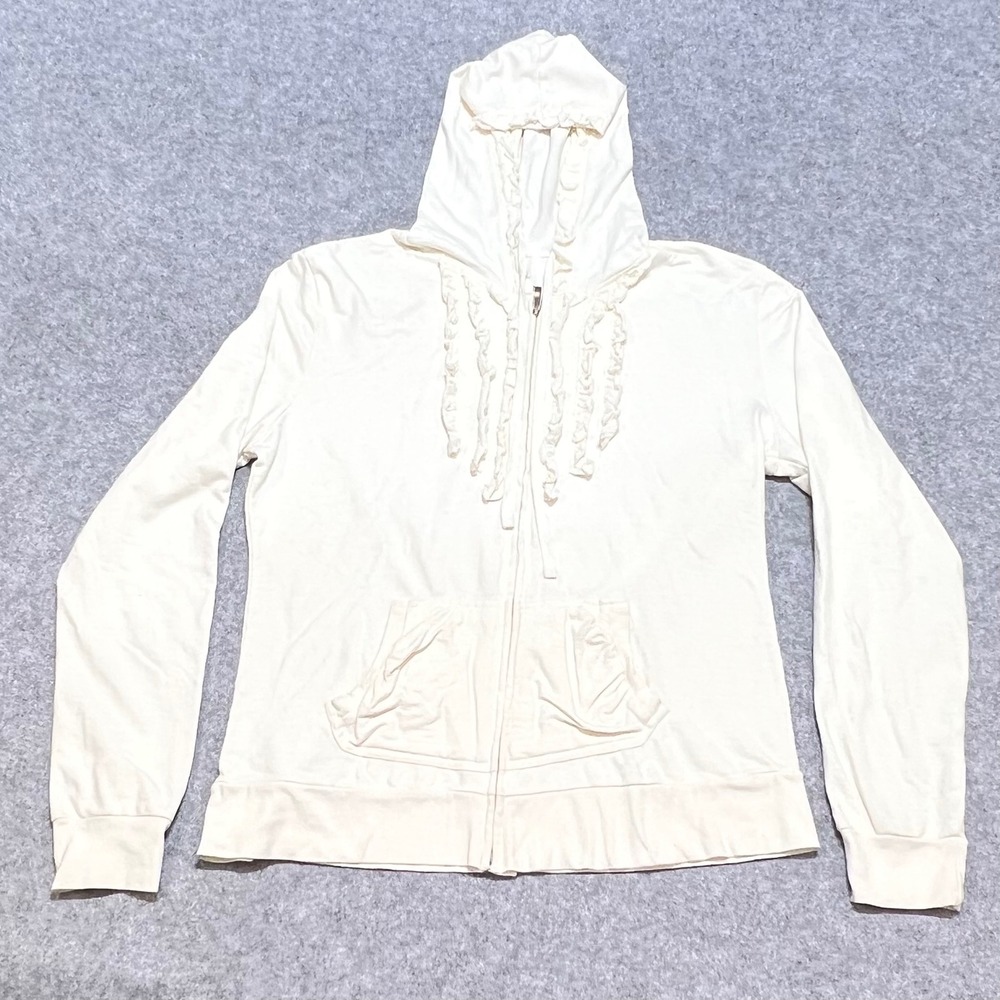 Zoey & Beth Womens‎ Cream Ruffle Trim Zip Up Hoodie Cotton Jacket XL